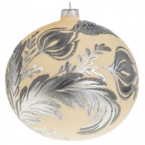 Christmas bauble, ivory and silver glass 15cm