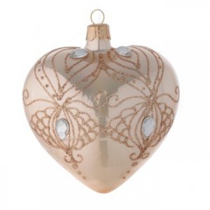 Heart Shaped Bauble in gold blown glass with gold tree decoration 100mm