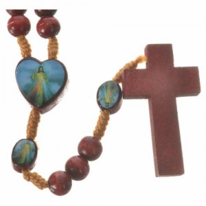 Rosary with Padre Pio and Merciful Jesus in wood