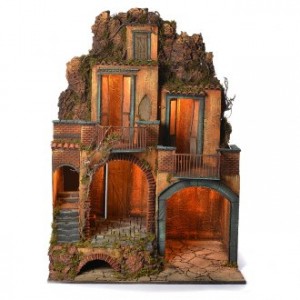 Neapolitan Nativity village with grotto 110x80x60cm