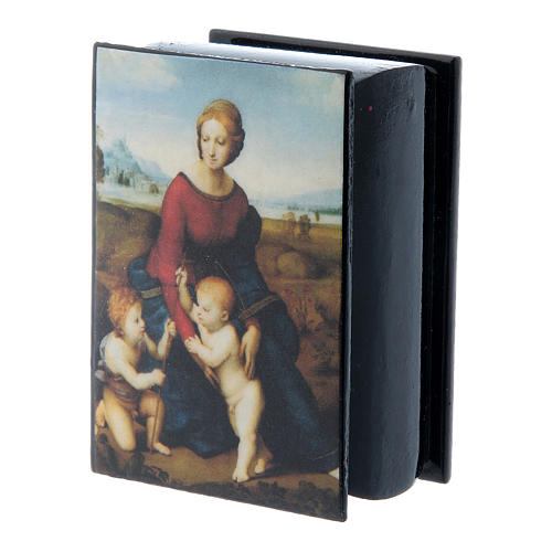 Russian papier-mâché and lacquer box Madonna del Prato 7x5 cm