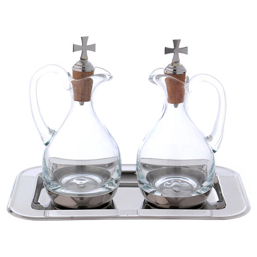 Molina cruets set for water and wine in steel and crystal
