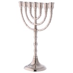 Menorah candle holder with 7 flames in silver-plated brass 25 cm