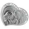 holy family silver plaque on white wood heart shaped