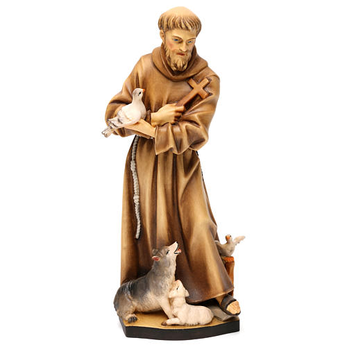 st. francis of assisi with animals statue in wood val gardena