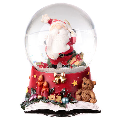 Santa Claus snow globe with decorated base 15x10 cm