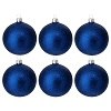 Set of 6 blue glittery blown glass Christmas baubles 80mm