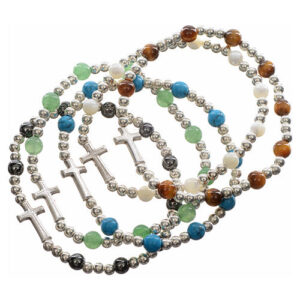 Elastic bracelet with hard stones and cross