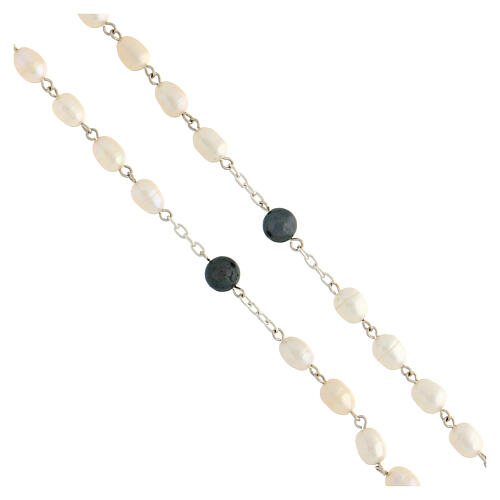 Rosary in 925 silver with 8 mm oval river pearls and two-sided centerpiece image
