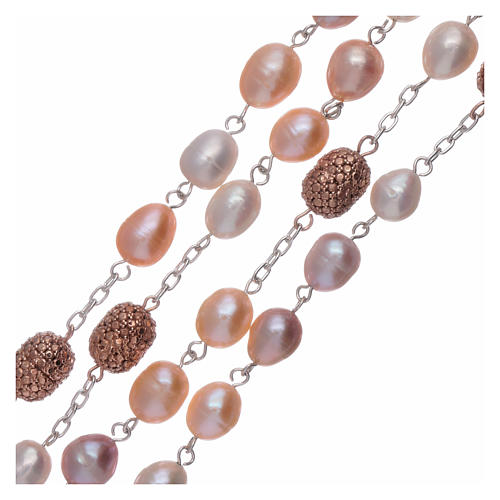 Sterling silver rosary made with oval freshwater pearl beads